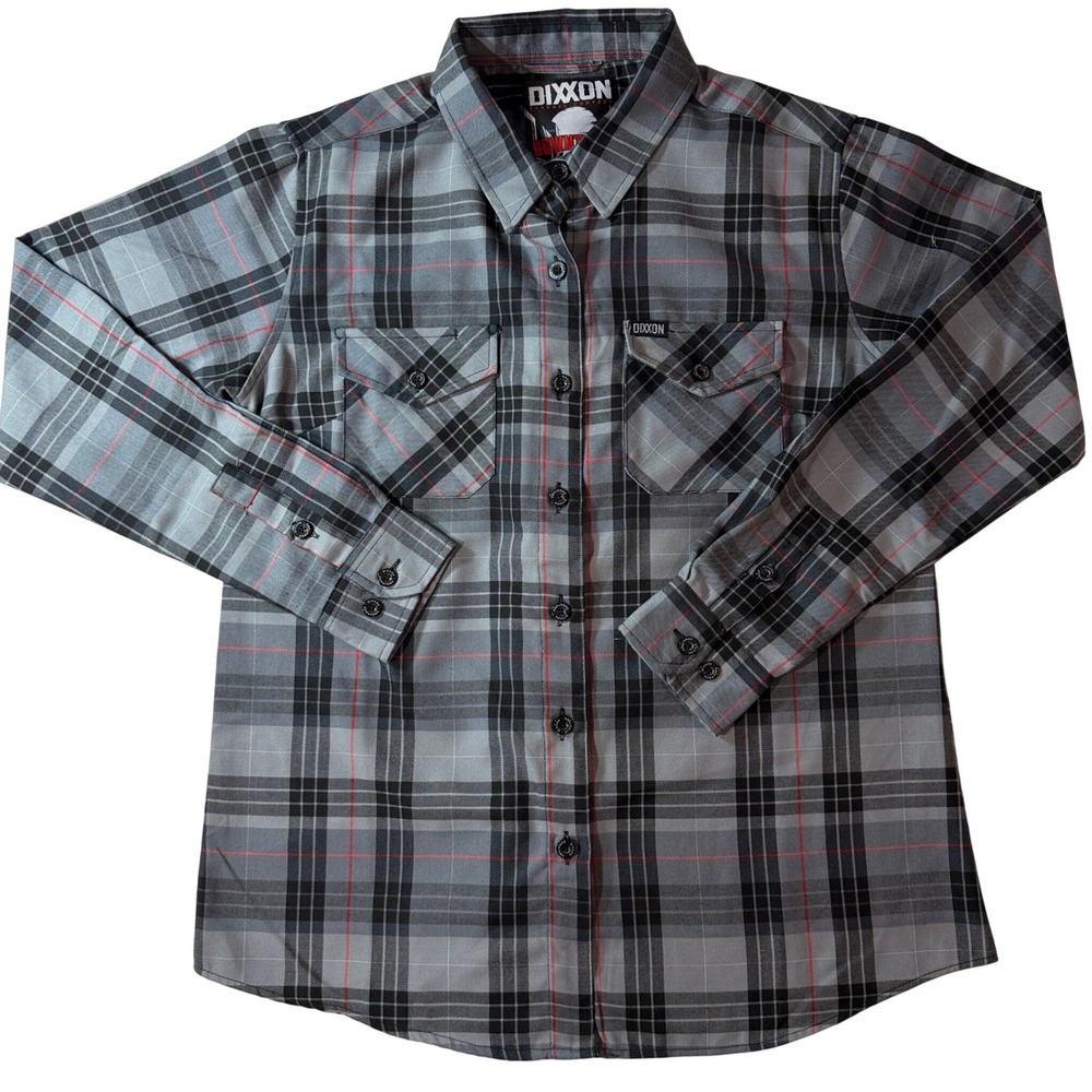 Dixxon Flannel Company Downtown Grey Black Plaid D-Tech Shirt Large